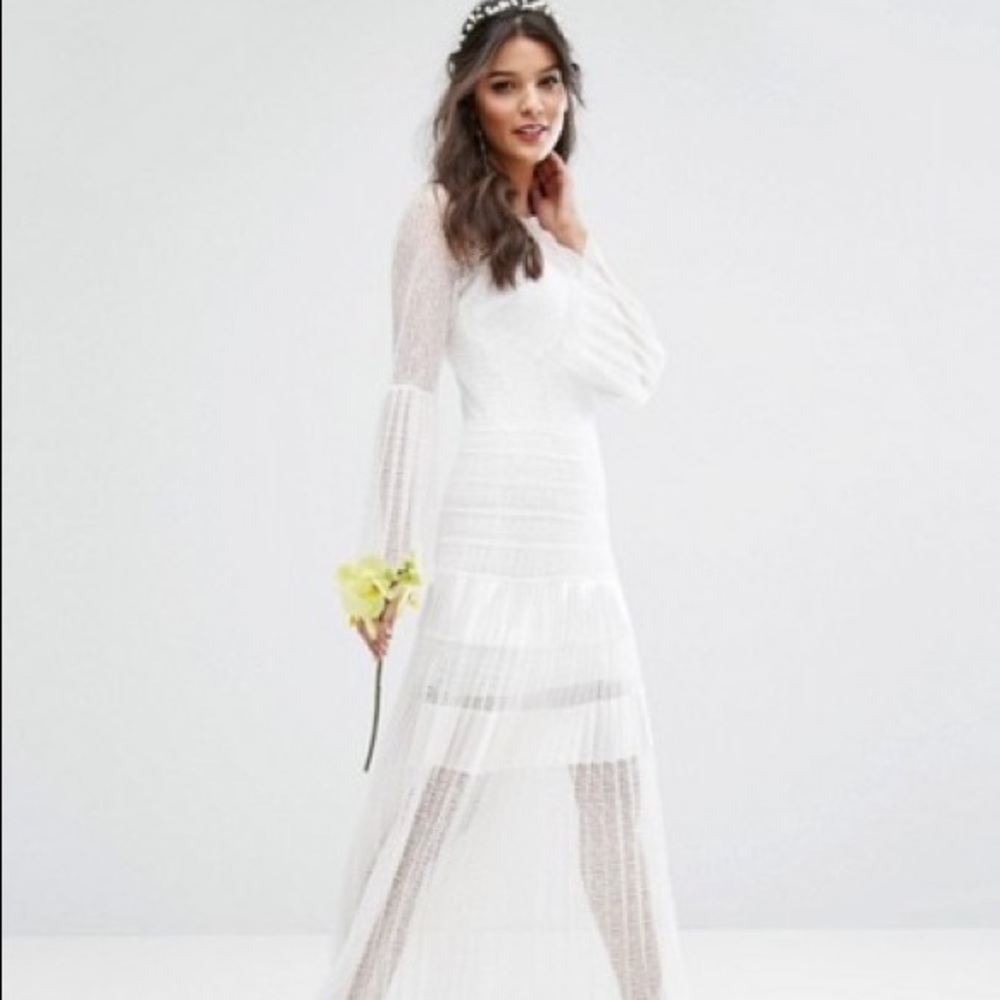 ASOS Bodyfrock Bridal Gown Pleated Maxi Dress With Fluted Sleeves. Slip dress